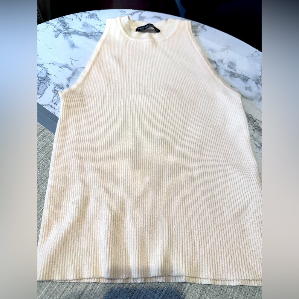 Emerson Lang Women’s Tank Cream Ribbed Sleeveless Top Viscose Small
